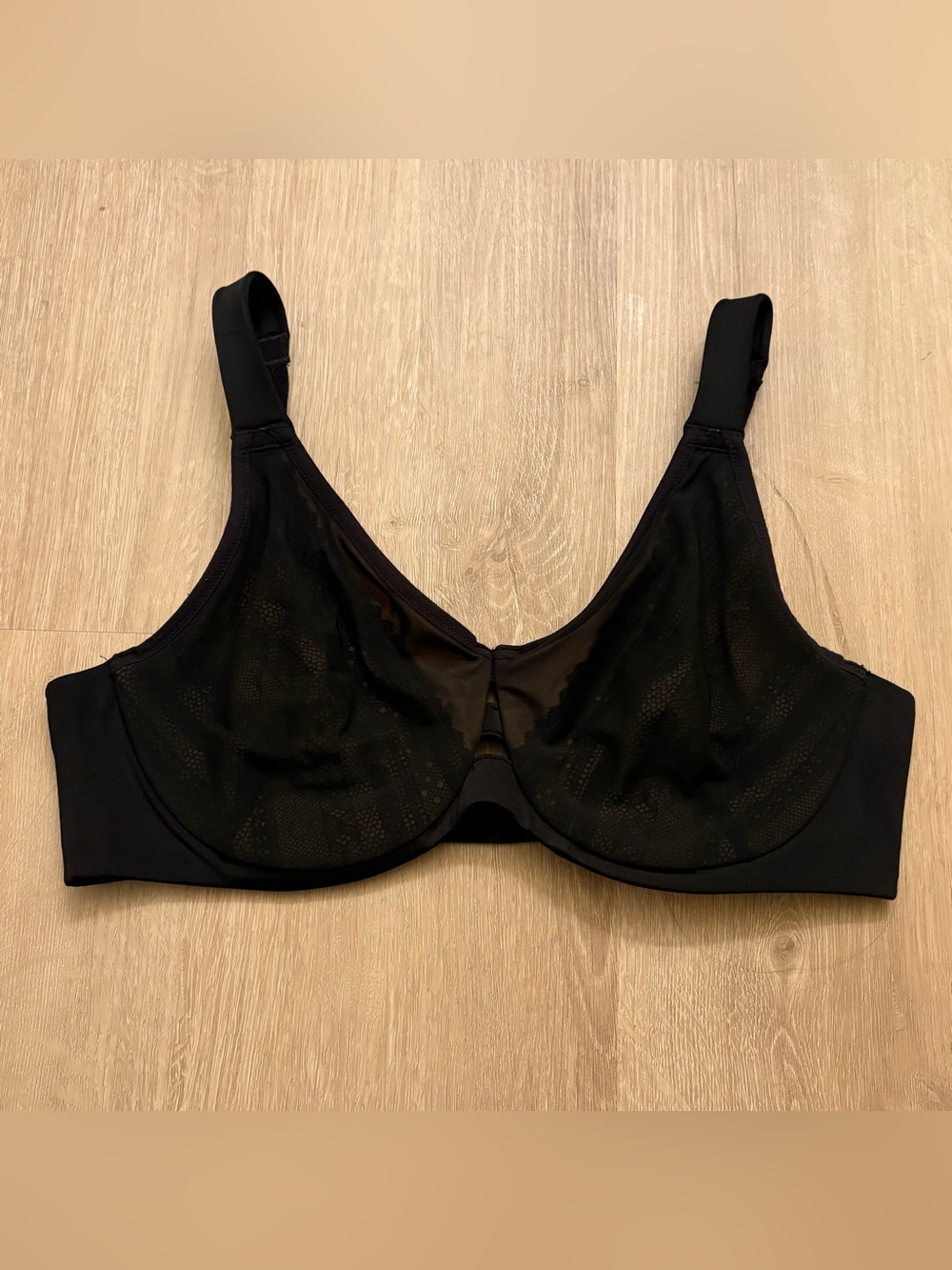 Spanx 36C Black Beige Lined Underwire Bra Sheer Illusion Full Coverage